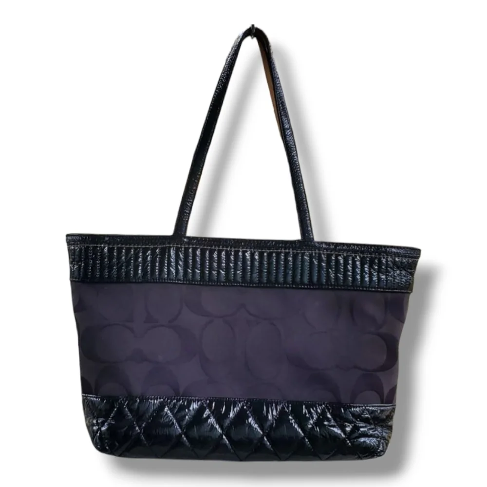 Coach 18676 Quilted Poppy Black on Black Jacquard Silver Hardware Tote Bag